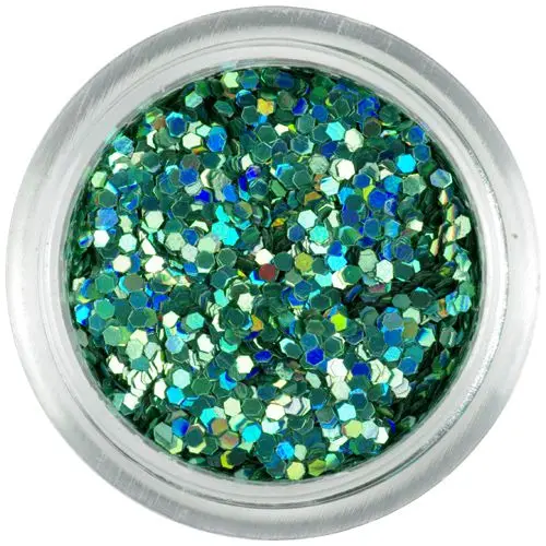 1mm hologrammos flitterek - kékeszöld hatszögek