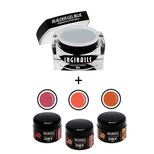 Szett Inginails Professional Dusk - Builder Gel Blue 10ml + 3db DRY Color zselé