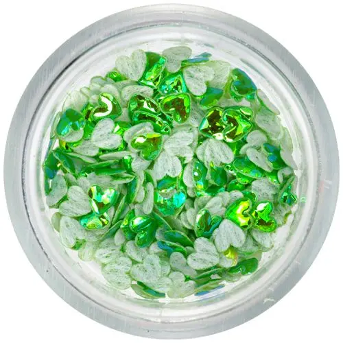 Körömdíszek - zöld textil szívecskék