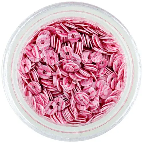 CD flitterek – világos rózsaszín lyukas kör rózsaszín csíkokkal