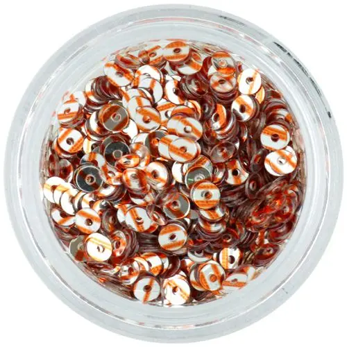 Ezüst színű CD flitter – rézvörös csíkos, lyukas karika