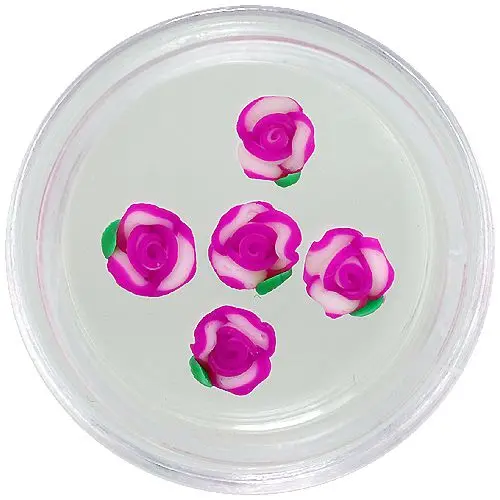 Fehéres fukszia színű körömdíszek - akril virágok