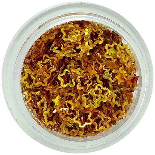 Aranyszínű virágok körmökre – ívek, hologrammos