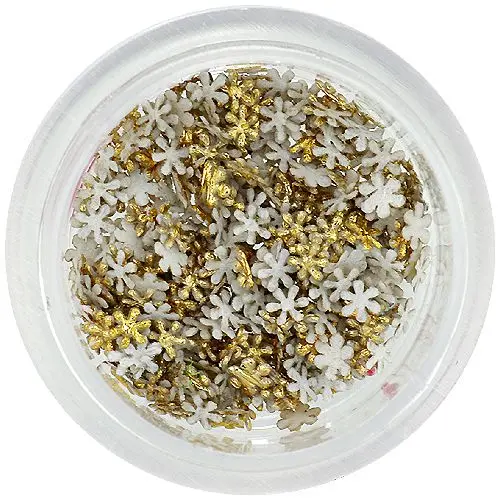 Aranyszínű körömdísz - kis textil virágocskák