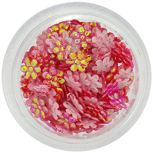 Gyöngyházfényes, piros körömdísz - textil virágocskák