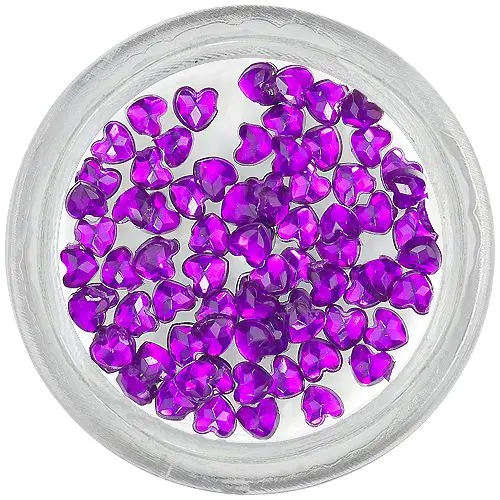 Sötétlila körömdísz - szívecske kövek/strasszkő