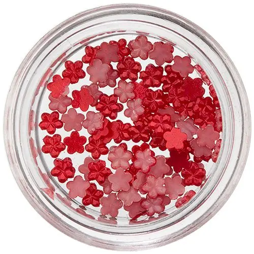 Kis körömdíszítő virágocskák - piros, gyöngyházfényes